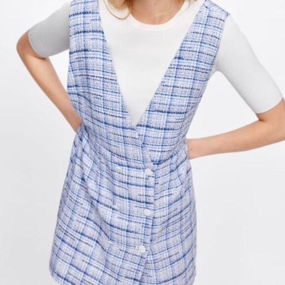 ZARA Blue Tweed Double Breasted Mini Dress Size M | Blogger Favourite - Picture 5 of 12